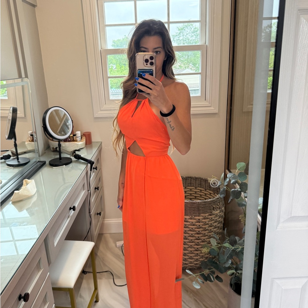 Arden B Orange High Low Halter Sundress